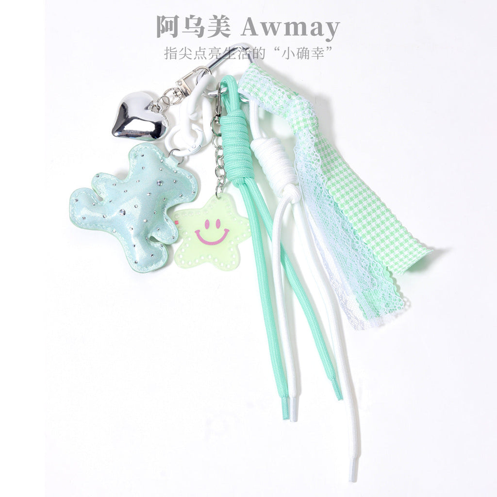阿乌美饰品工厂跨境热销绿色钻皮小熊桃心织带包挂包包挂件挂饰