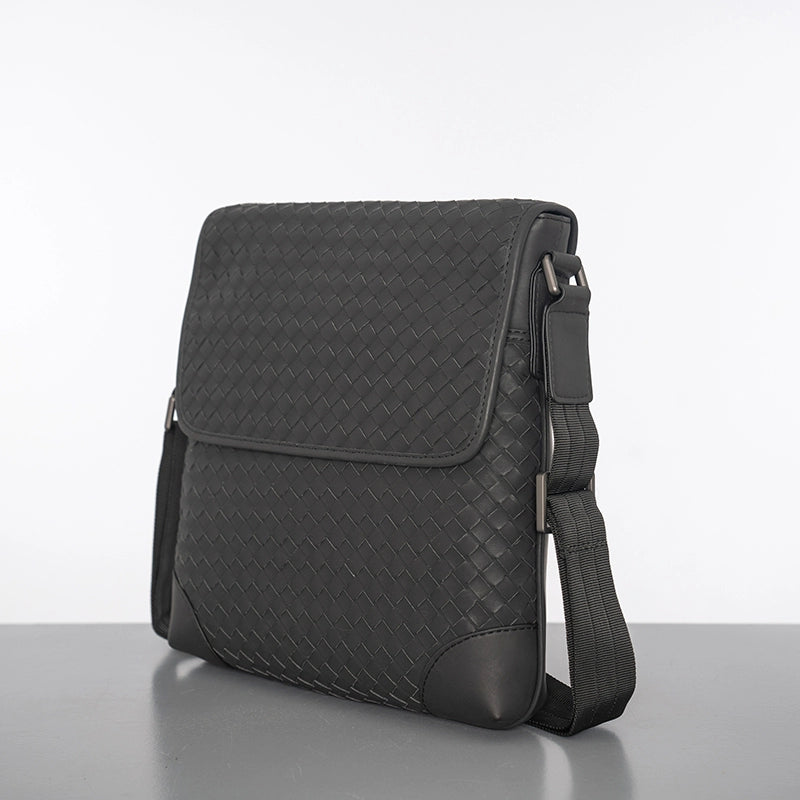 X&BV真皮男包单肩包编织翻盖竖款青年男士斜挎包包商务休闲小背包