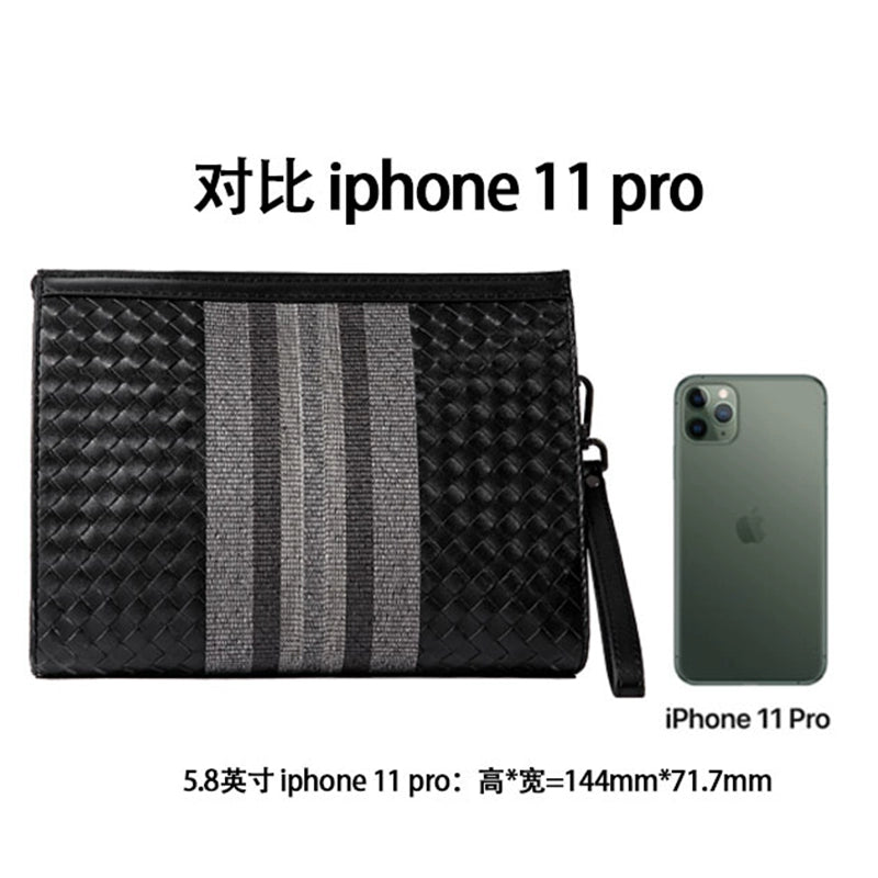 X&BV手包男真皮大容量男士手拿包牛皮编织男包商务休闲信封手抓包