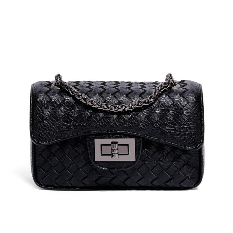 时尚百搭小方包小香风链条单肩斜挎女包简约休闲纯色手工编织包包