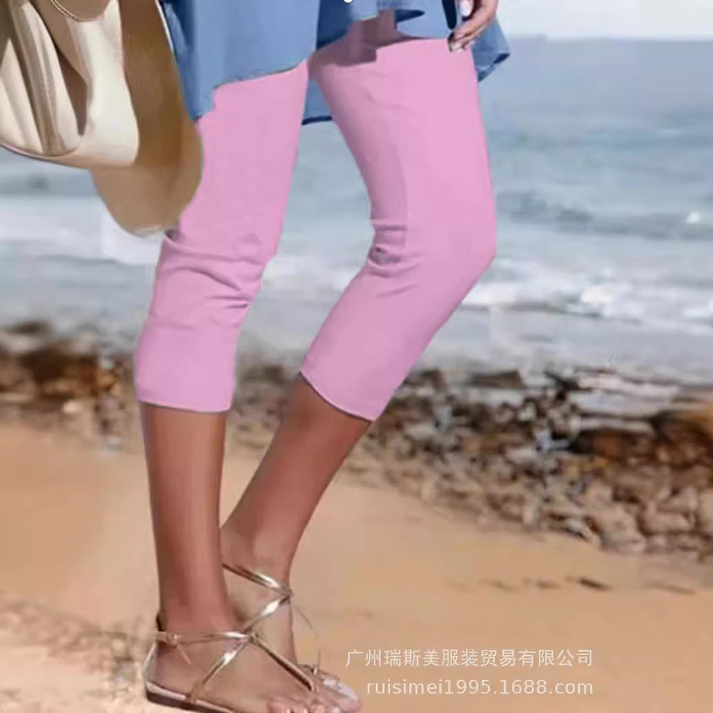 2023亚马逊速卖通夏季女装素色休闲爆款打底裤（大量现货）七分