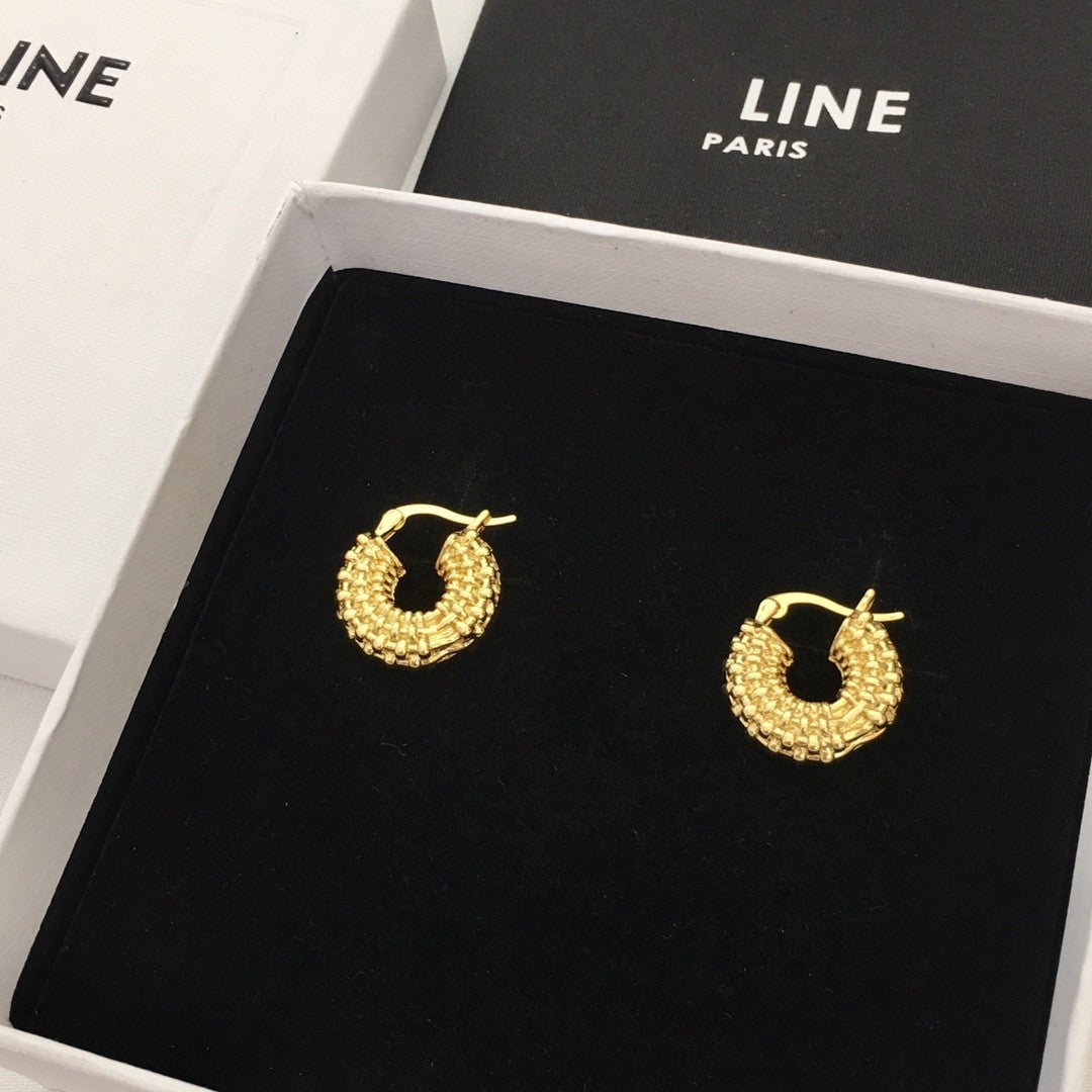 赛林家22新款编织麻花耳环女气质中古Vintage耳扣CEL风镀金耳饰