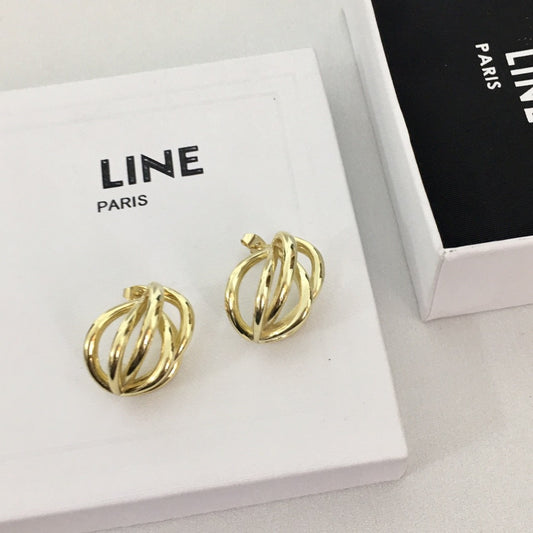 赛家新款法式高级感简约复古时髦交叉螺纹香蕉形个性耳环女耳钉