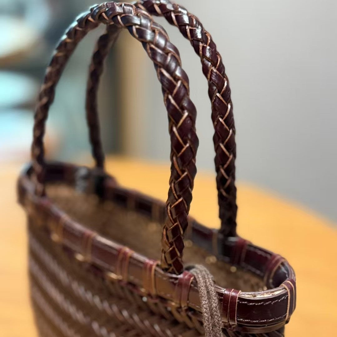 包包女2025新款真皮菜篮子上班杂物手提小拎包编织单肩斜挎编藤包