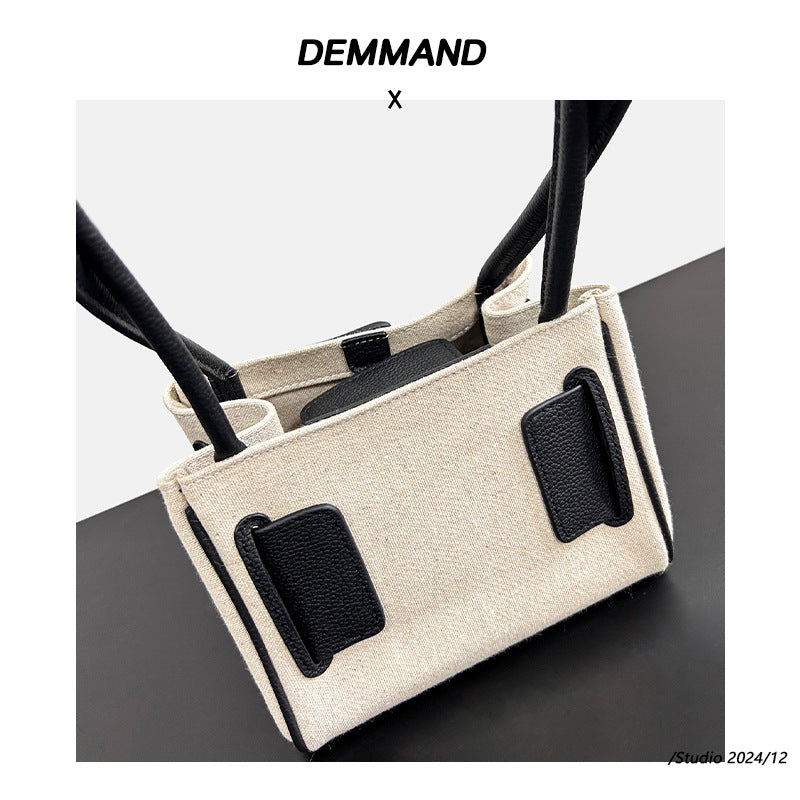 单肩腋下撞色帆布包包女式2024新款高级感小众休闲通勤托特包夏季