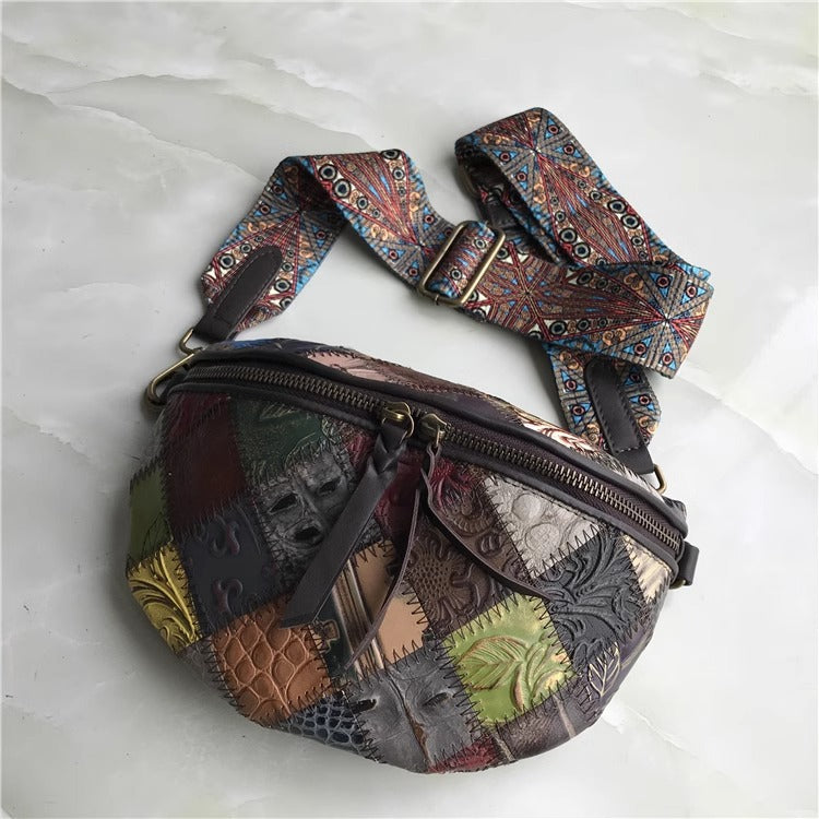 出口法国外贸真皮复古胸包欧美时尚百搭斜跨包腰包女酷包直播代发