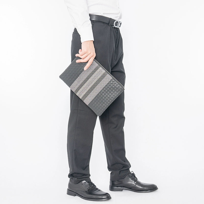 X&BV潮牌编织男士手包真皮大容量手拿包男商务信封包休闲夹包时尚