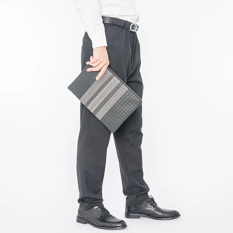 X&BV潮牌编织男士手包真皮大容量手拿包男商务信封包休闲夹包时尚