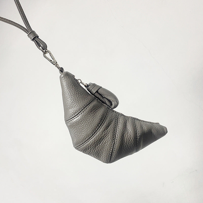 LE迷你挂脖牛角包钥匙零钱包头层牛皮可颂包单肩斜挎挂腰饺子包