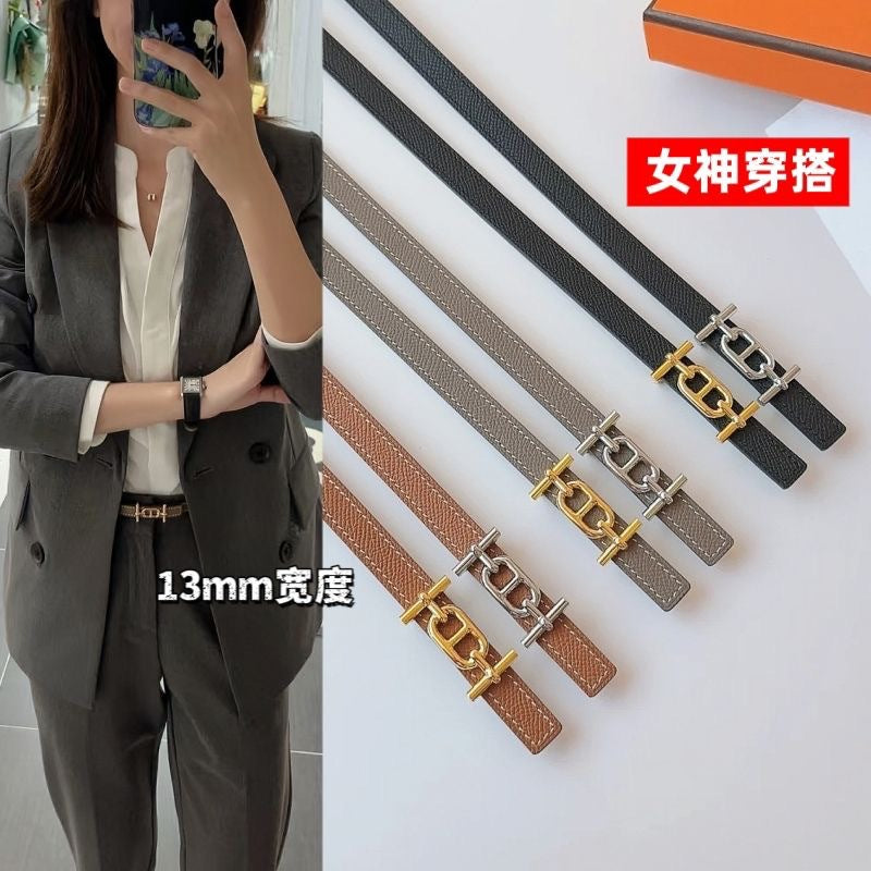 1.3猪鼻子细腰带女士真皮牛皮高级感时尚百搭简约皮带大牌裤带