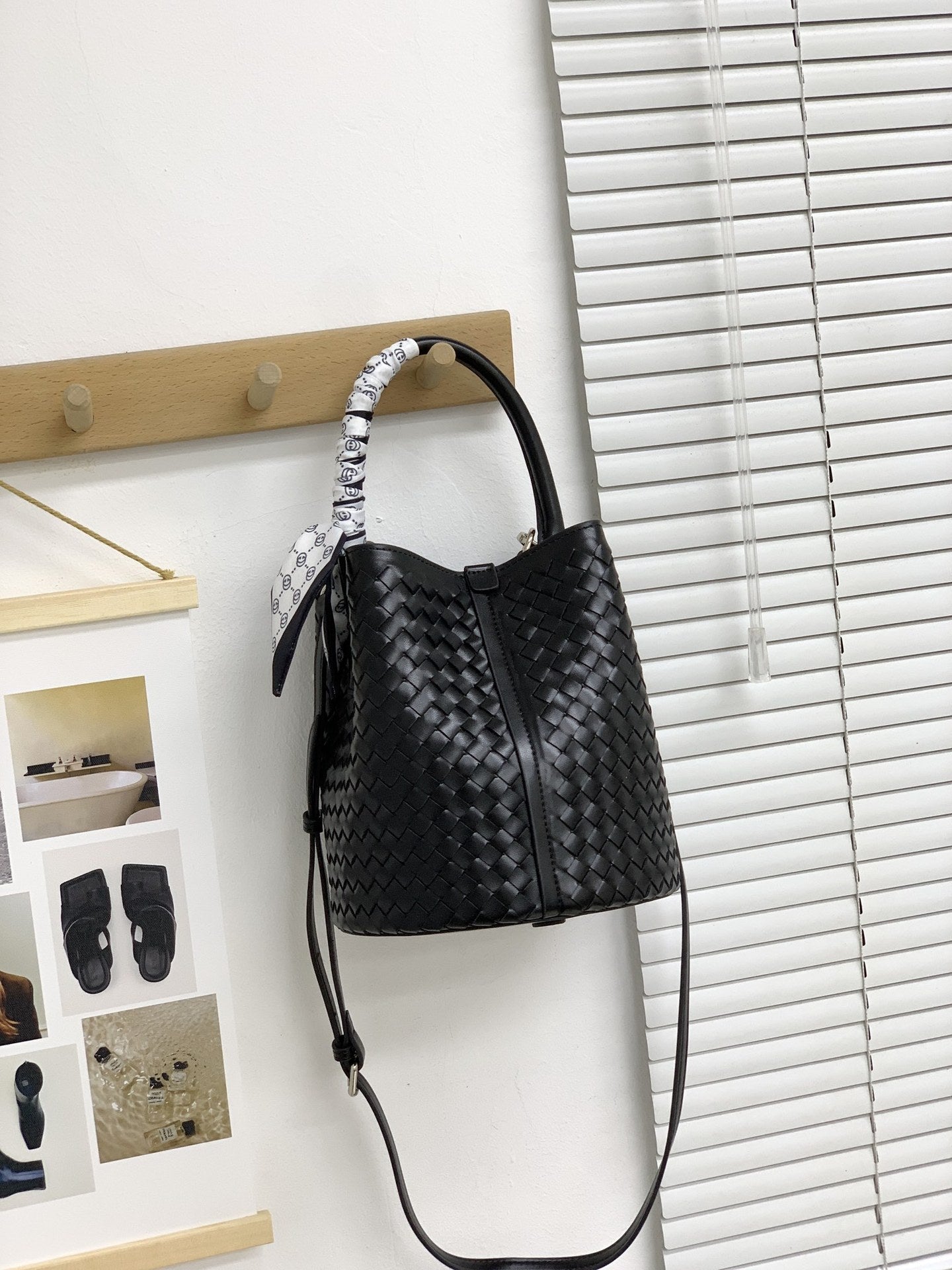 编织牛皮水桶包女斜挎包大容量高级感真皮菜篮子手提包女通勤单肩