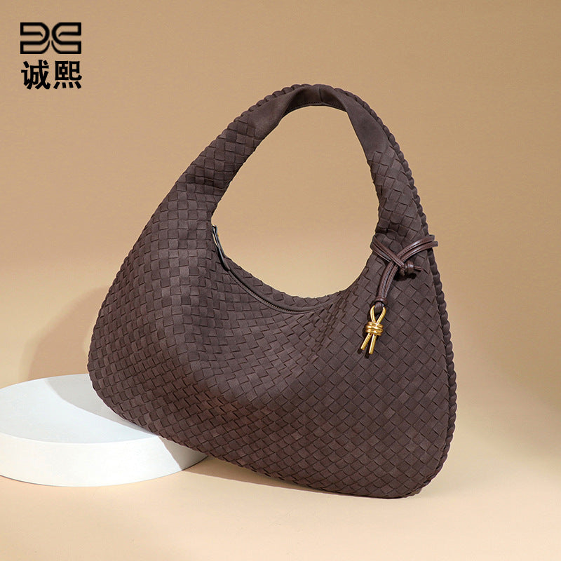 欧美新品全手工编织单肩女包磨砂麂皮绒大容量手提包时尚腋下包包