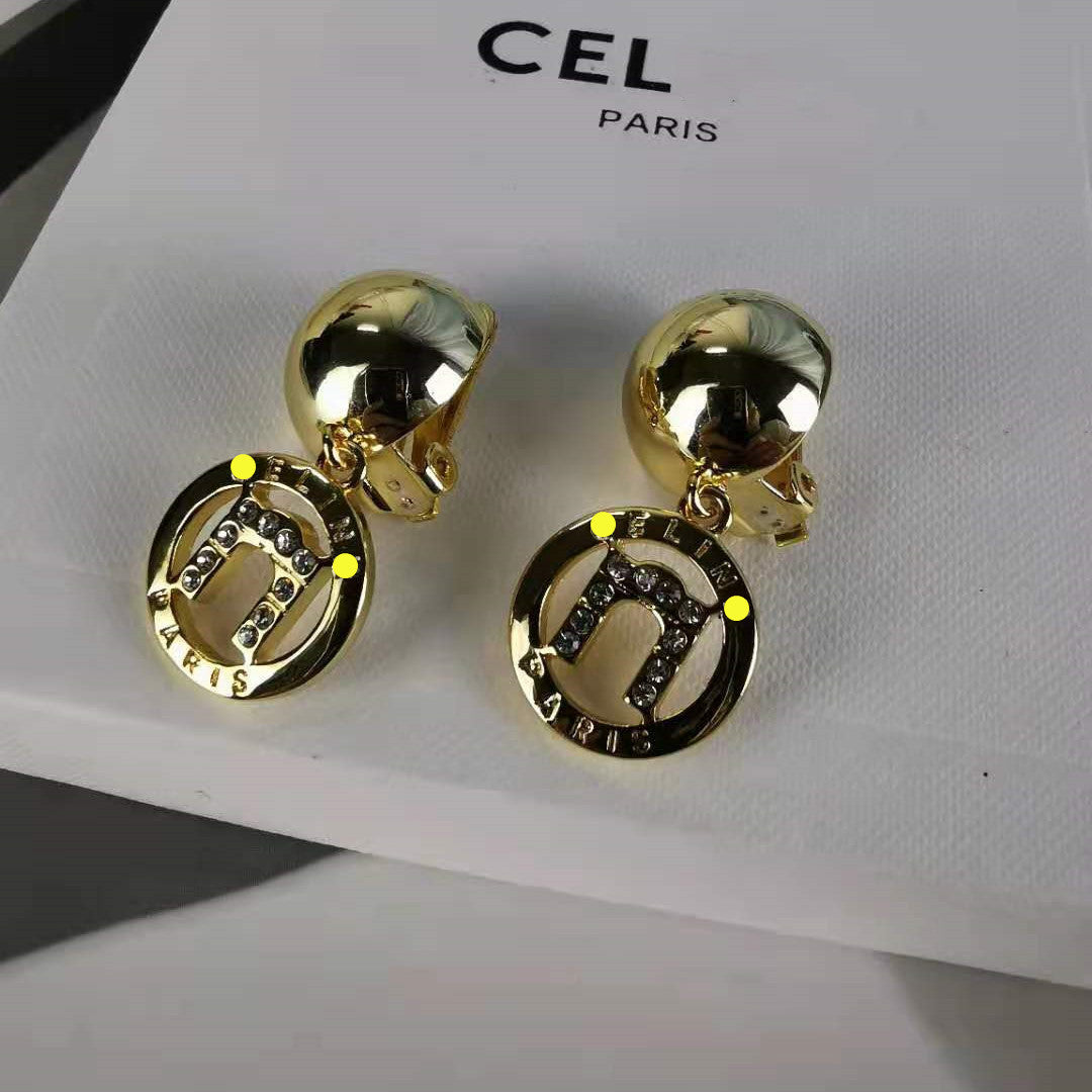 赛家新款耳夹半球凯旋门中古celi风镶钻复古高级耳饰无耳洞耳环