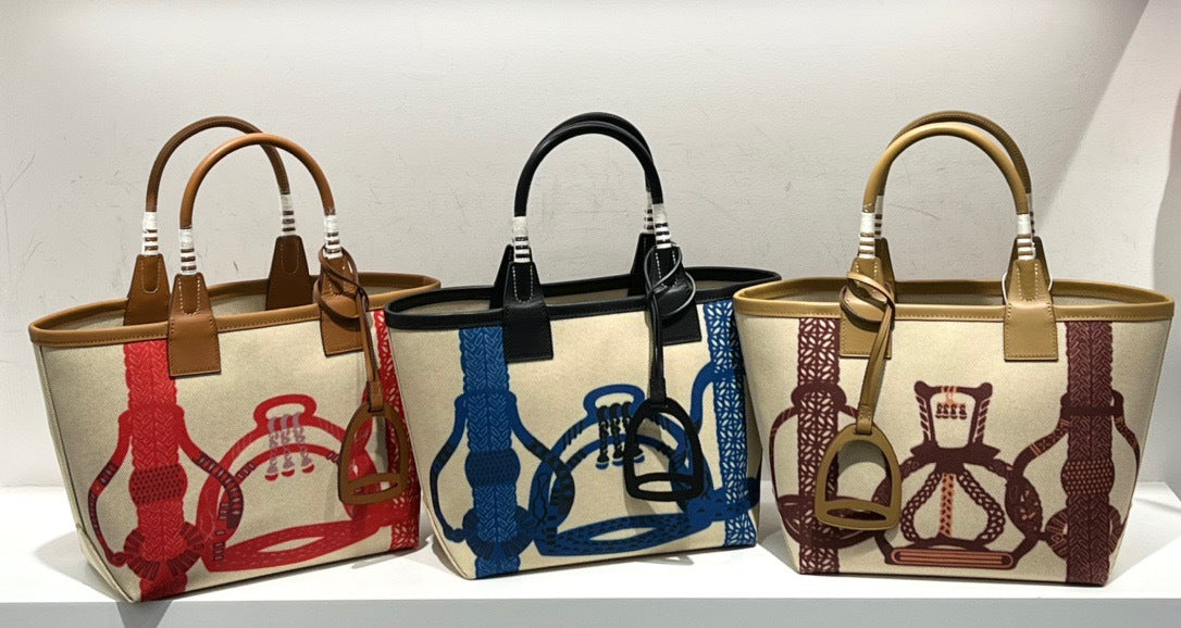 女包高级时尚百搭腋下托特包手工编织牛皮拼帆布撞色手提菜篮子包