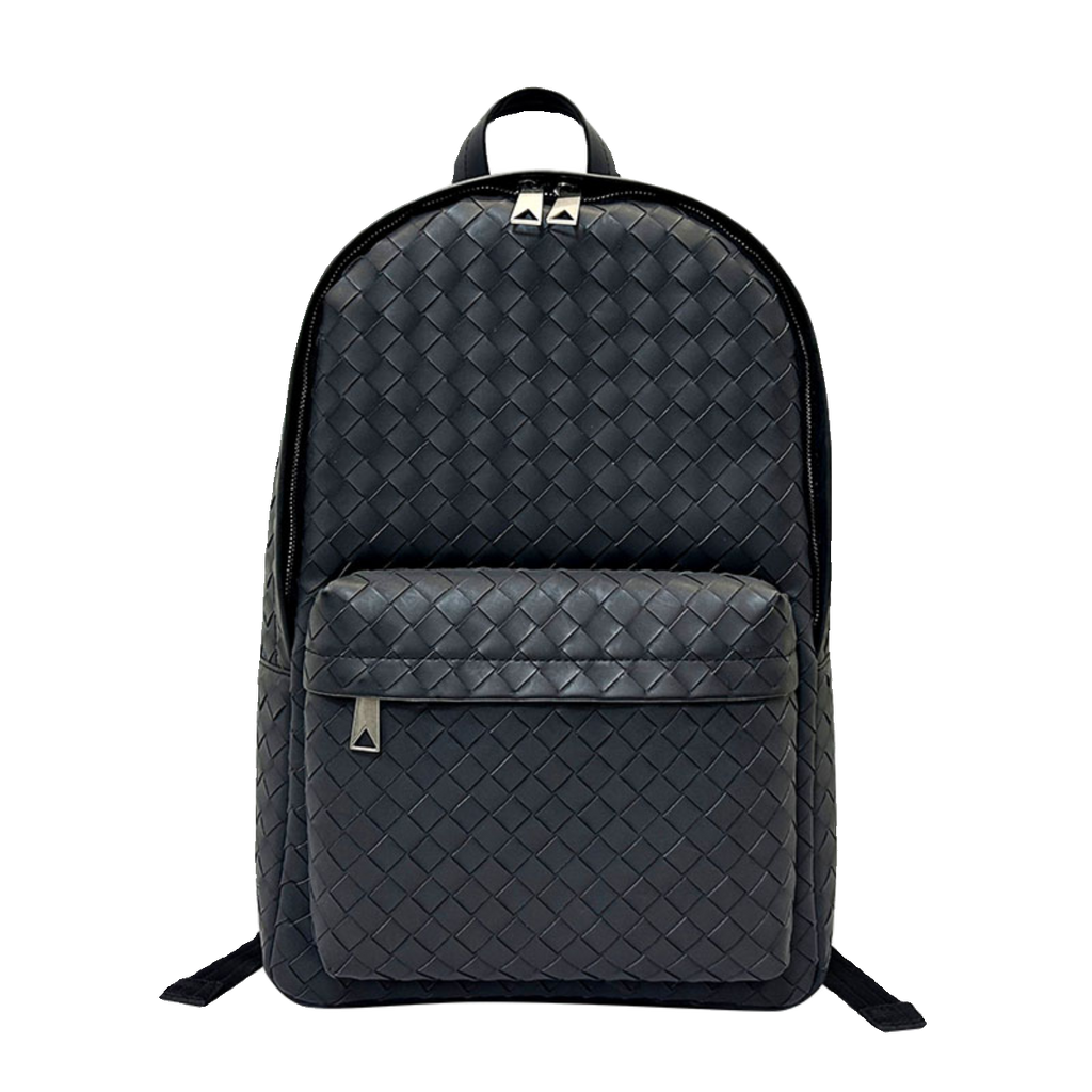 X&BV时尚背包男士双肩包新款大容量真皮编织旅行书包男商务休男包