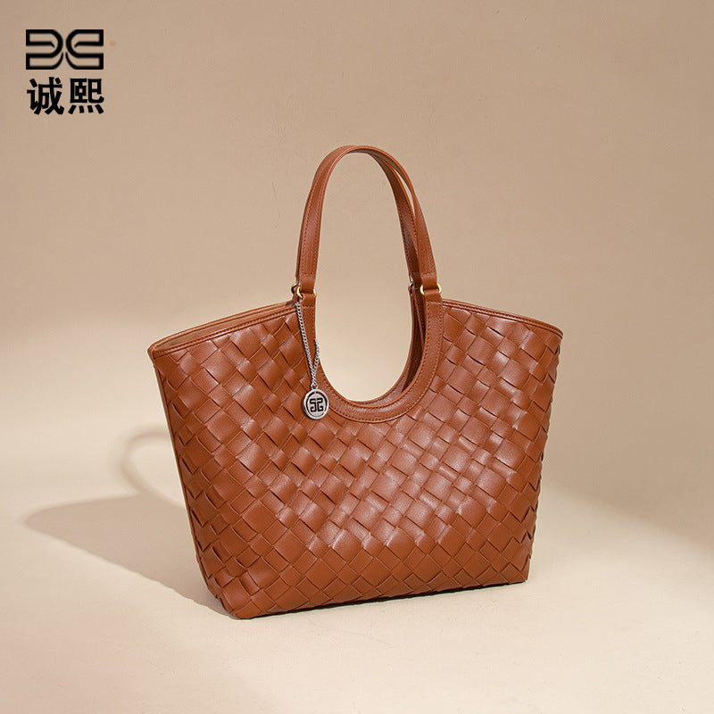 复古潮流单肩腋下包质感女士手工编织包高级感手提菜篮子母托特包