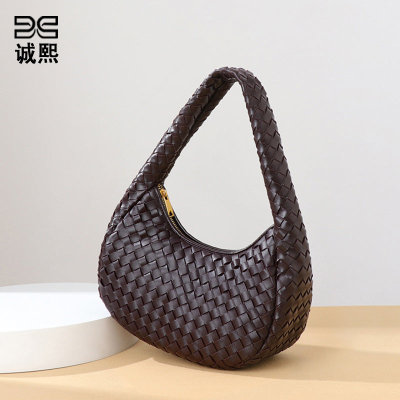 外贸批发小众时尚编织饺子包单肩简约百搭手拎女包质感休闲腋下包