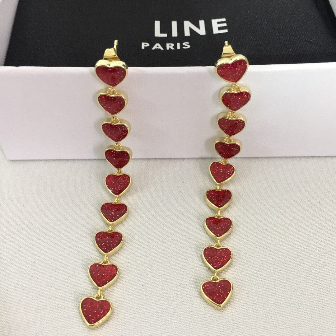 赛林新款桃心耳钉彩虹糖果色红色金珐琅耳坠滴釉渐变爱心气质耳环