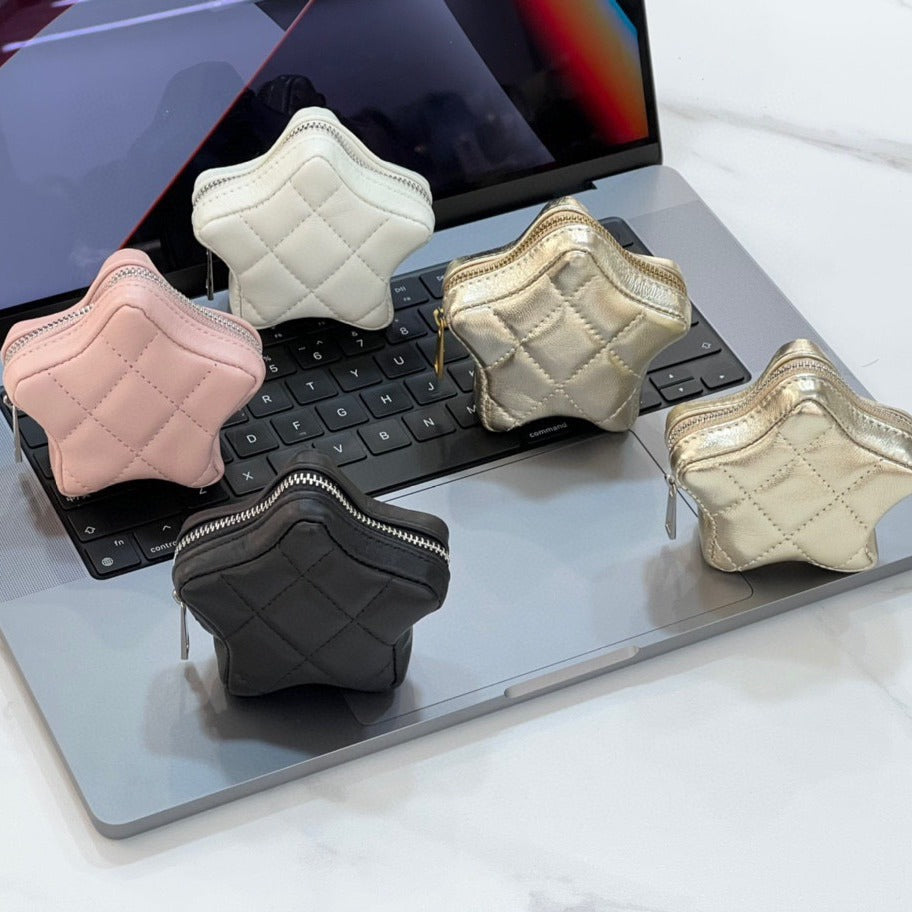 头层牛皮星星配饰包腰包链条包挂饰装饰真皮银色小包包单肩斜挎包