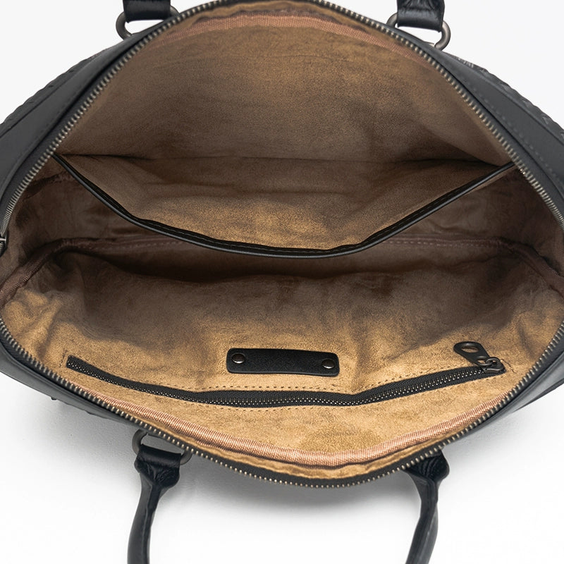 X&BV男包手提包真皮商务休闲编织男单肩斜挎电脑手拎包男士公文包