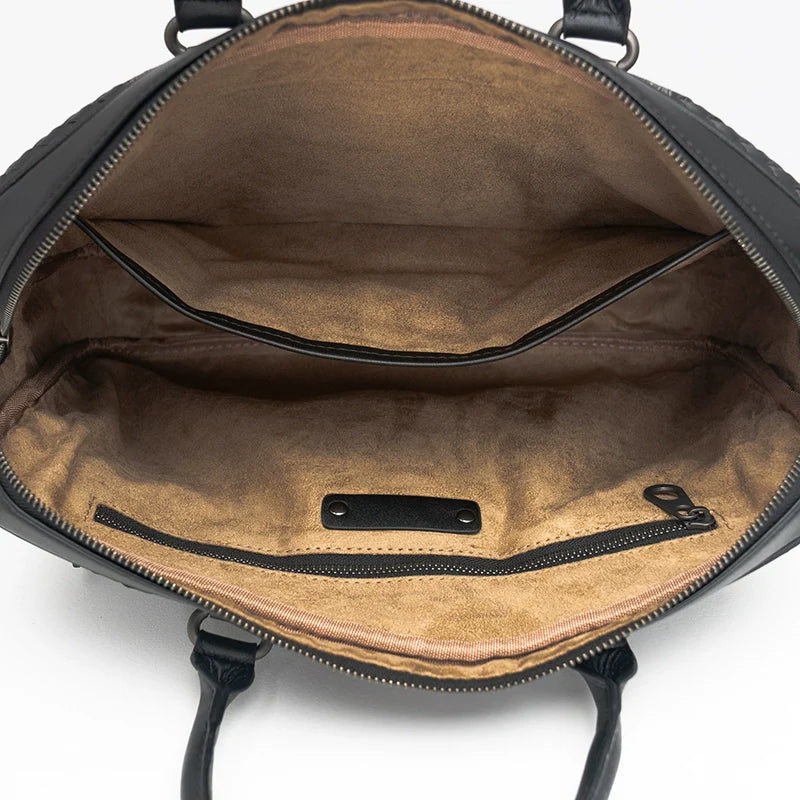 X&BV男包手提包真皮商务休闲编织男单肩斜挎电脑手拎包男士公文包