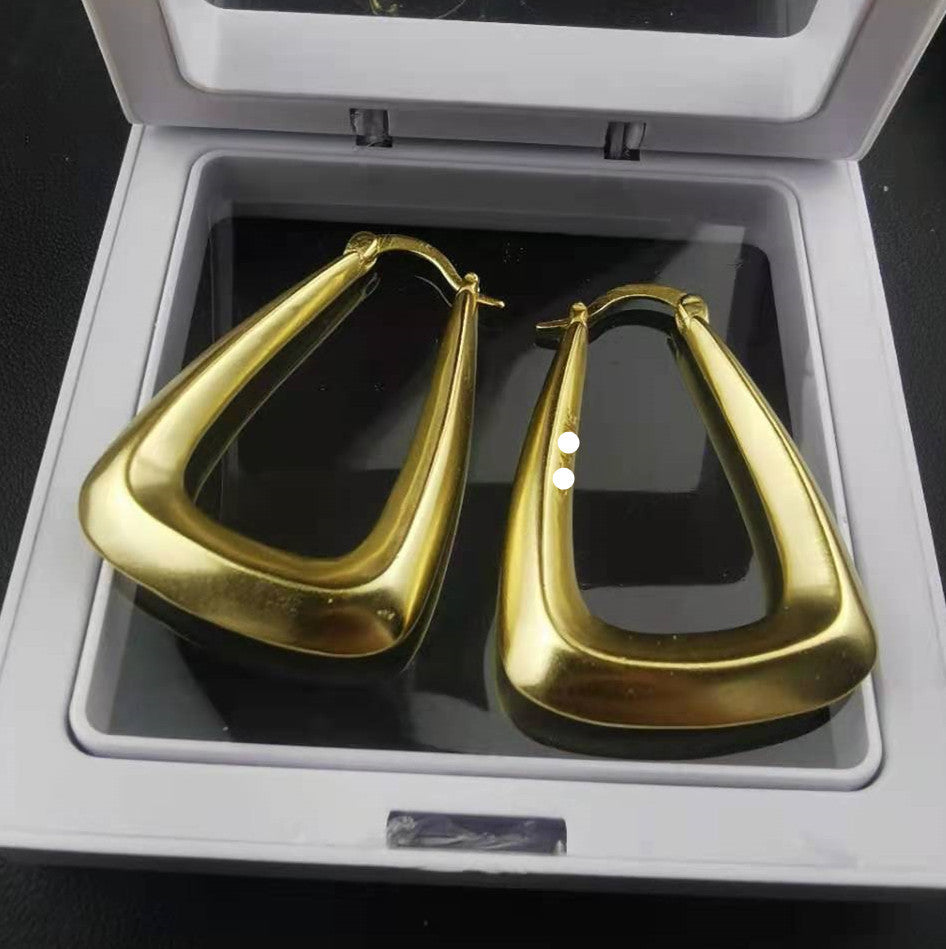 赛家新款几何耳圈重工耳坠简约时尚夸张金属感欧美耳饰U型耳环女