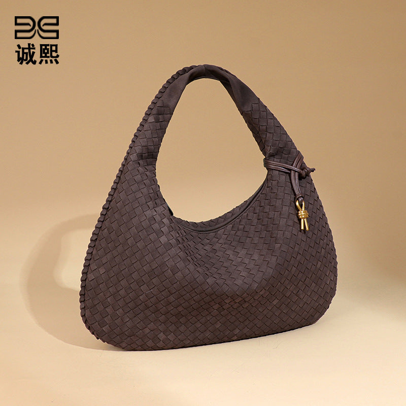欧美新品全手工编织单肩女包磨砂麂皮绒大容量手提包时尚腋下包包