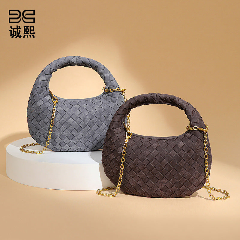 磨砂定制编织小圆包秋冬新品百搭复古手提包迷你可爱单肩斜挎女包