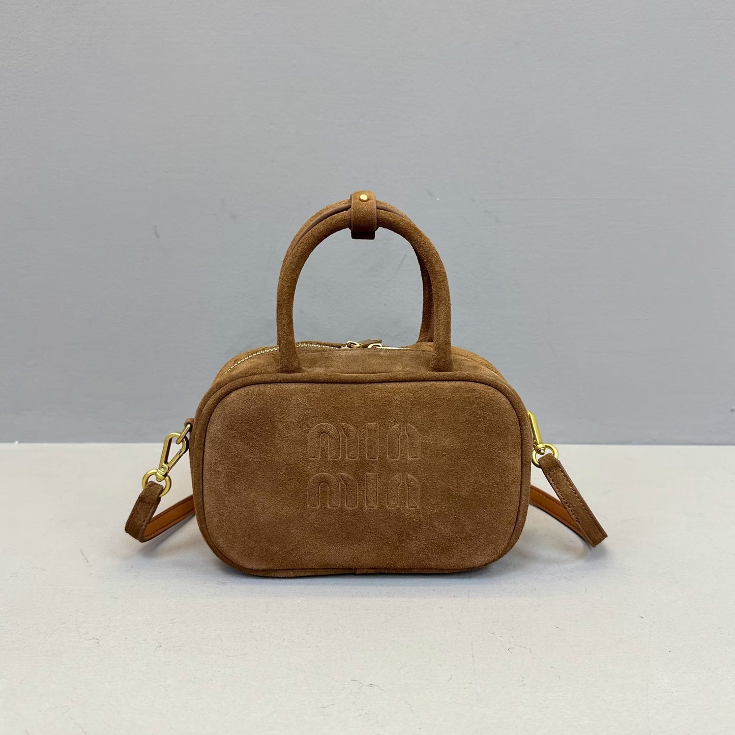 秋冬麂皮磨砂牛皮mini保龄球手提包真皮小方包手机包单肩斜挎包女