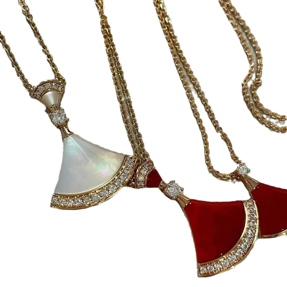 高版本Bao家小扇子项链精工CNC白贝小裙子项链S925银镀18k厚金