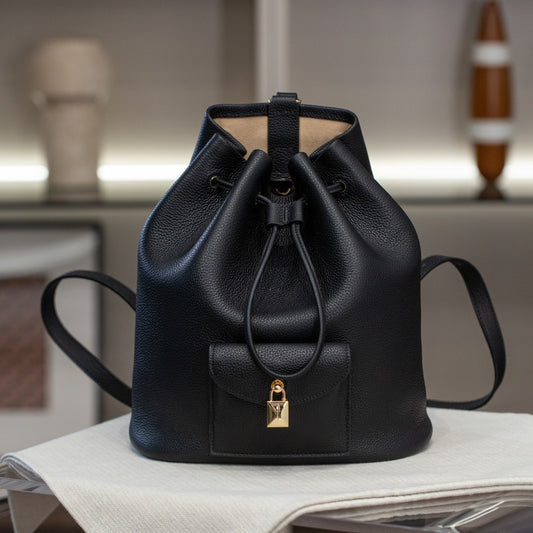 25春夏新款LP锁头抽绳双肩包extra大容量进口头层牛皮撞色单肩包