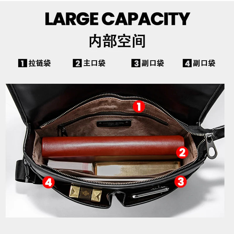 X&BV男士包包单肩斜挎包真皮休闲编织牛皮翻盖时尚青年背包邮差包