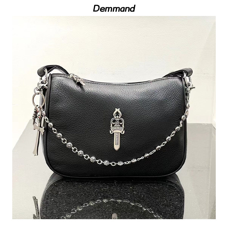 2024春季真皮鸡块包宝剑十字架链条小众腋下包个性时尚单肩包包女