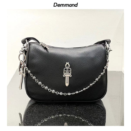 2024春季真皮鸡块包宝剑十字架链条小众腋下包个性时尚单肩包包女
