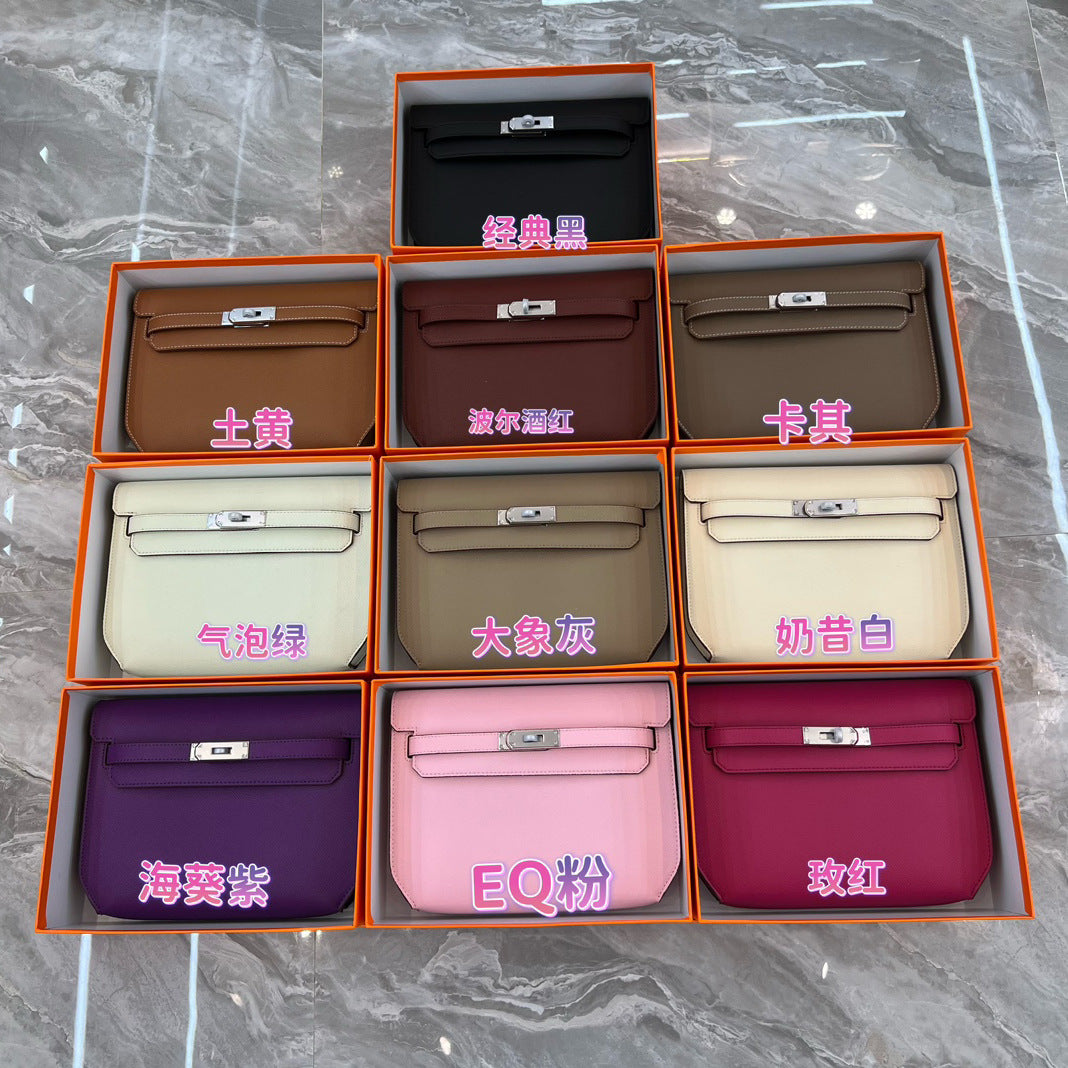 2023新款手掌纹牛皮凯莉包腋下包女单肩斜挎包复古通勤跳舞包真皮