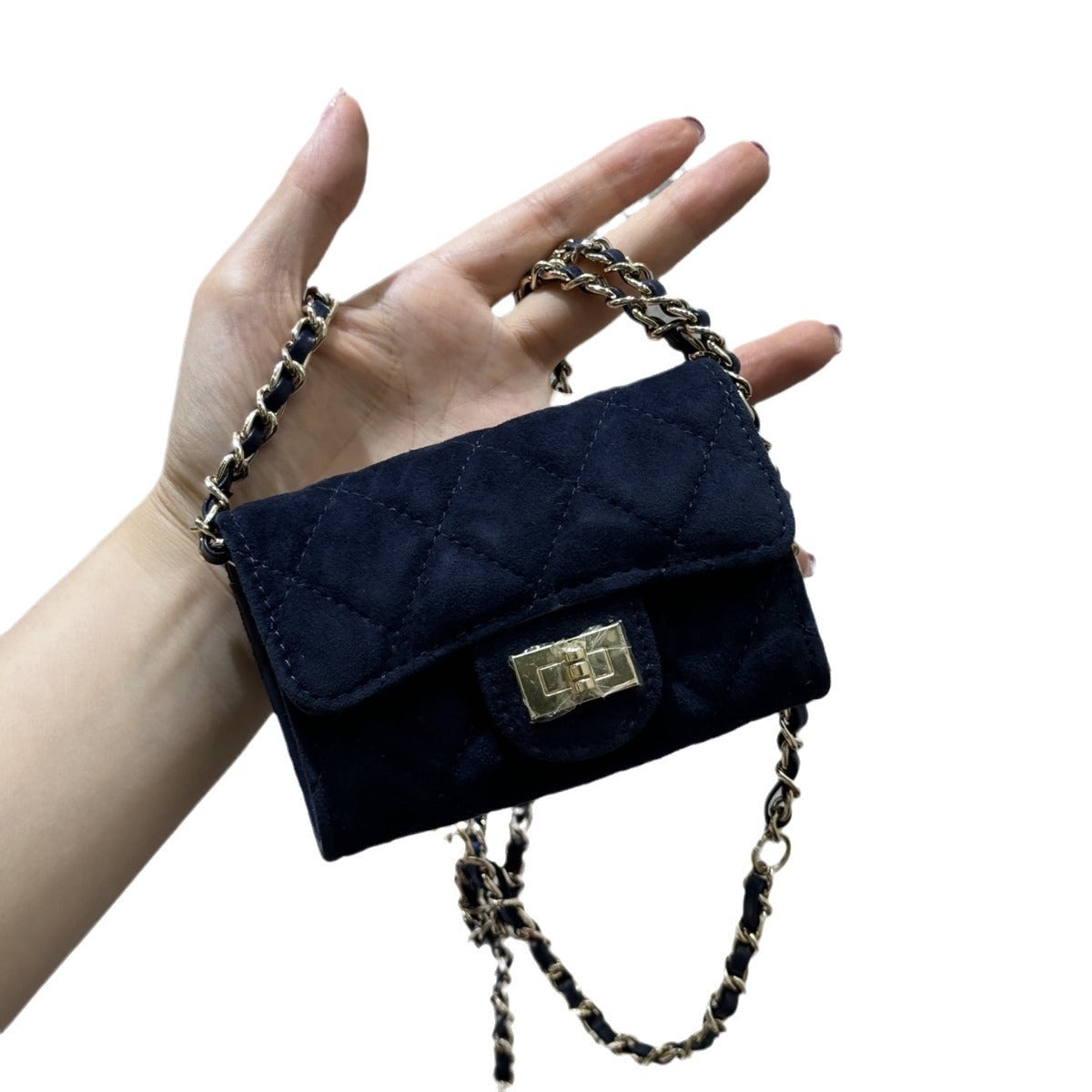 头层牛皮磨砂mini小方包卡包钱包腰包多功能菱格链条包迷你口红包