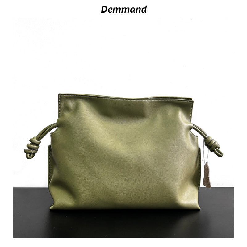 真皮单肩斜挎抽绳褶皱法式高级感牛皮大容量通勤包女软皮云朵包包