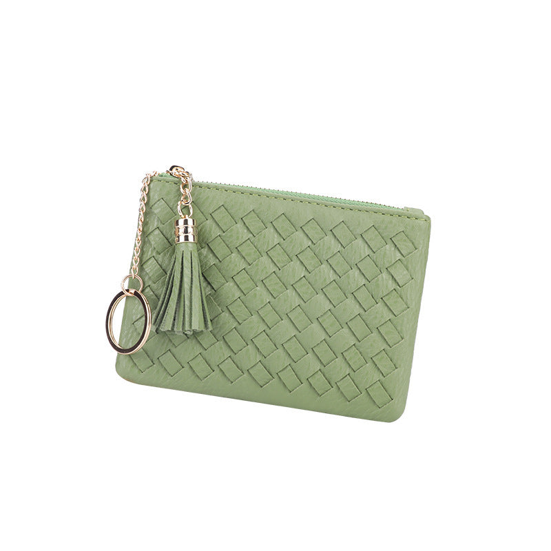 批发定制编织银币零钱包小巧轻便百搭卡包钥匙扣流苏拉链短款钱包