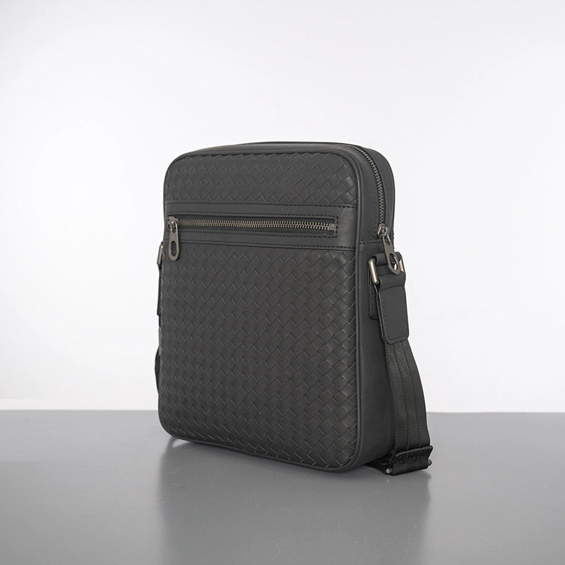 X&BV真皮男包单肩包新款竖款韩版编织商务休闲男士包包斜挎包背包