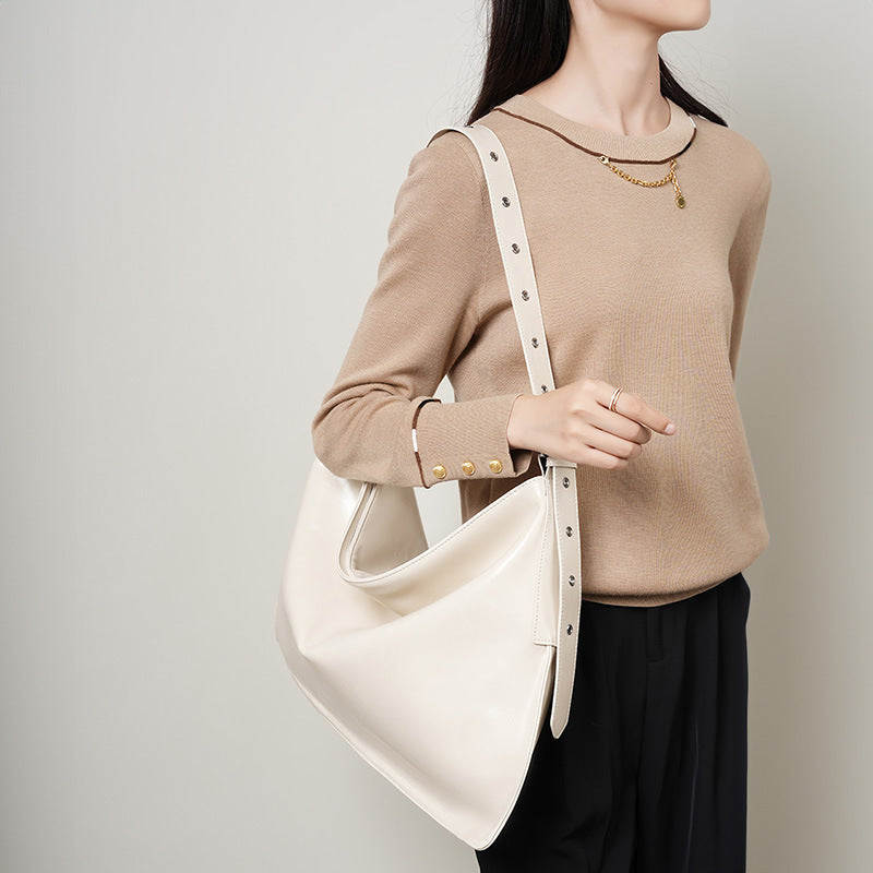 轻轻包牛皮托特包女ins慵懒风大容量单肩通勤大包质感斜挎包包