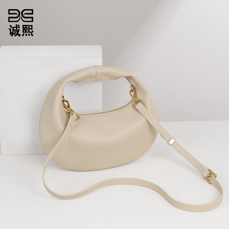 韩版小清新手拎饺子包小巧百搭pu月牙包单肩小包休闲轻便斜挎女包