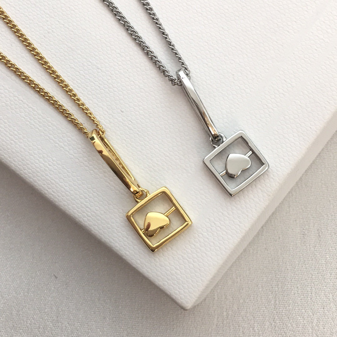 赛林家22新款方框凯旋门灵动项链女高级感气质光面爱心锁骨链