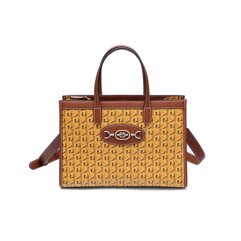 复古大容量新款单肩斜挎包气质女士手提包通勤软皮狗牙印花托特包