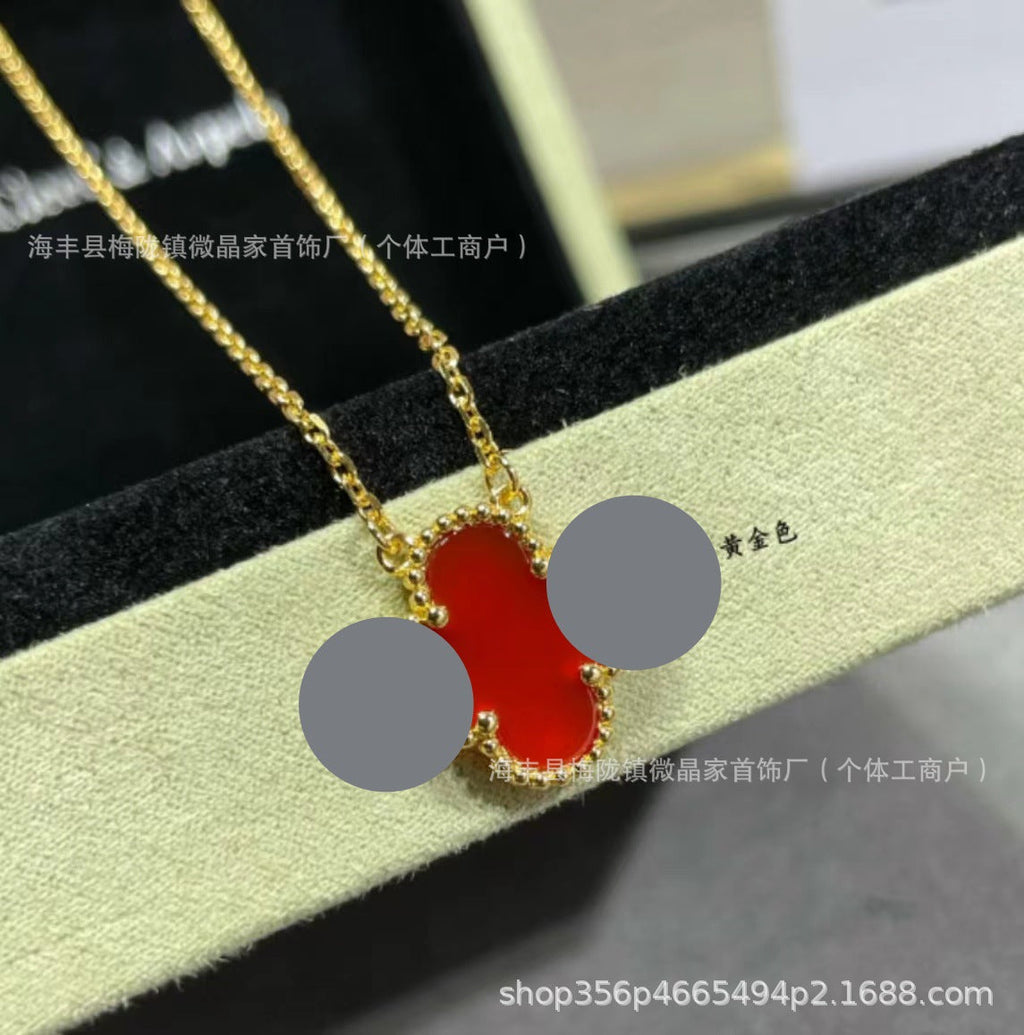 高版本梵家四叶草项链不掉色天然贝母玉髓S925银镀18K厚金精工CNC