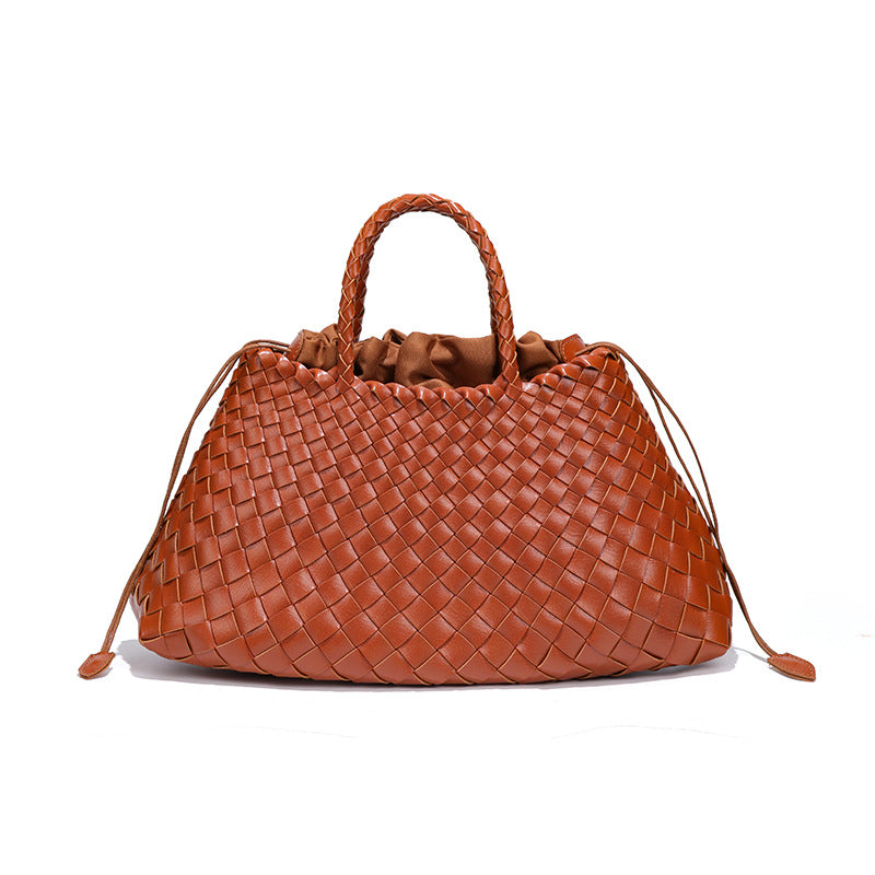 高级感纯色大容量子母手提包纯手工编织女包复古潮流菜篮子托特包