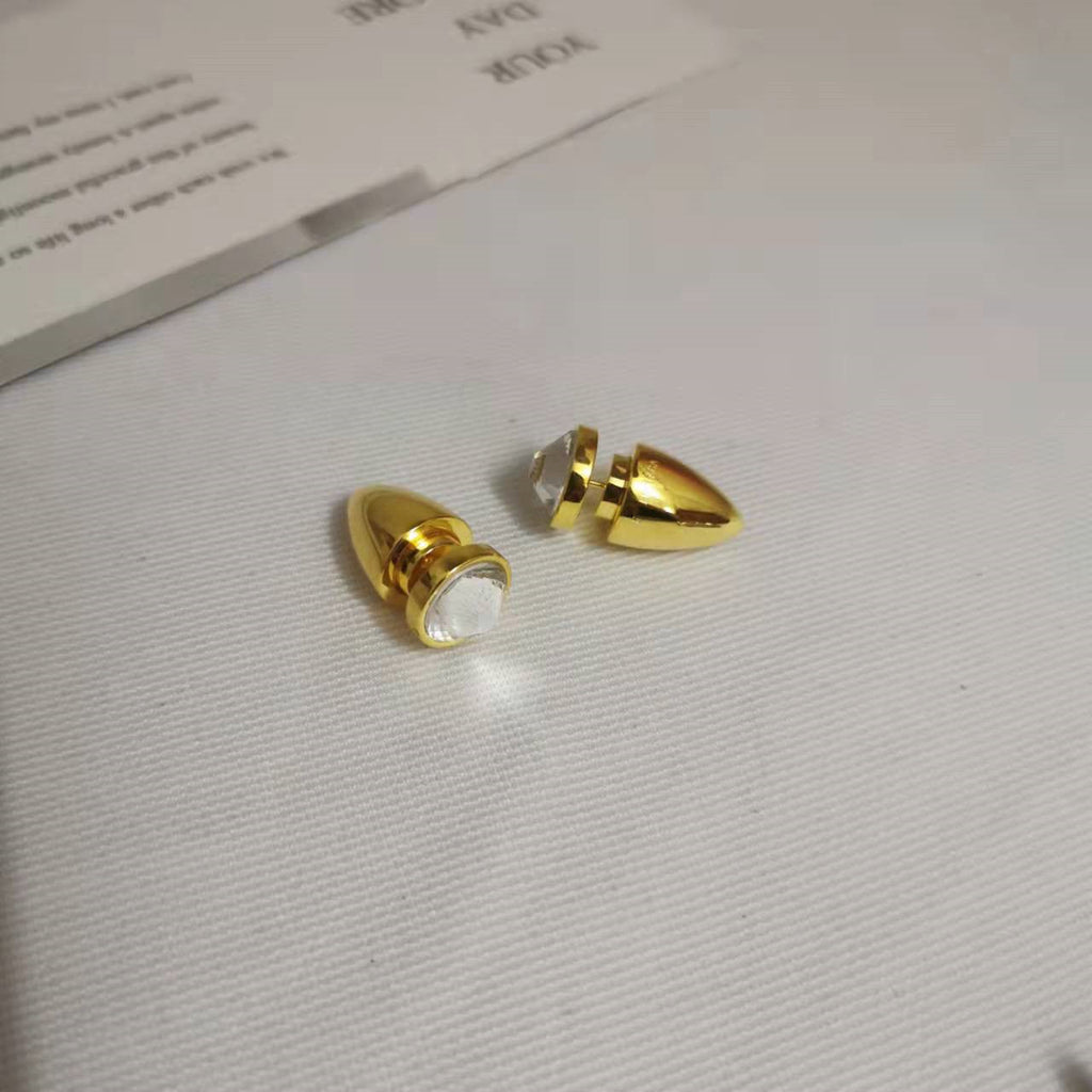 B家21新款水晶子弹耳钉女高级感气质个性INS风几何形光面镶钻耳环