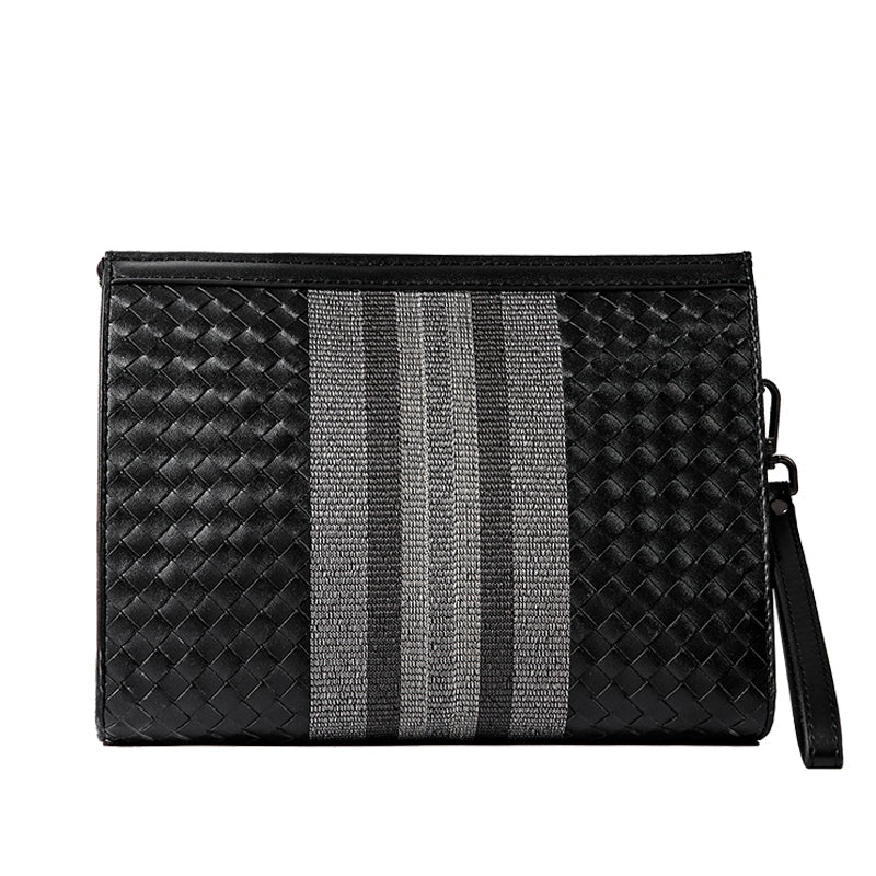 X&BV手包男真皮大容量男士手拿包牛皮编织男包商务休闲信封手抓包