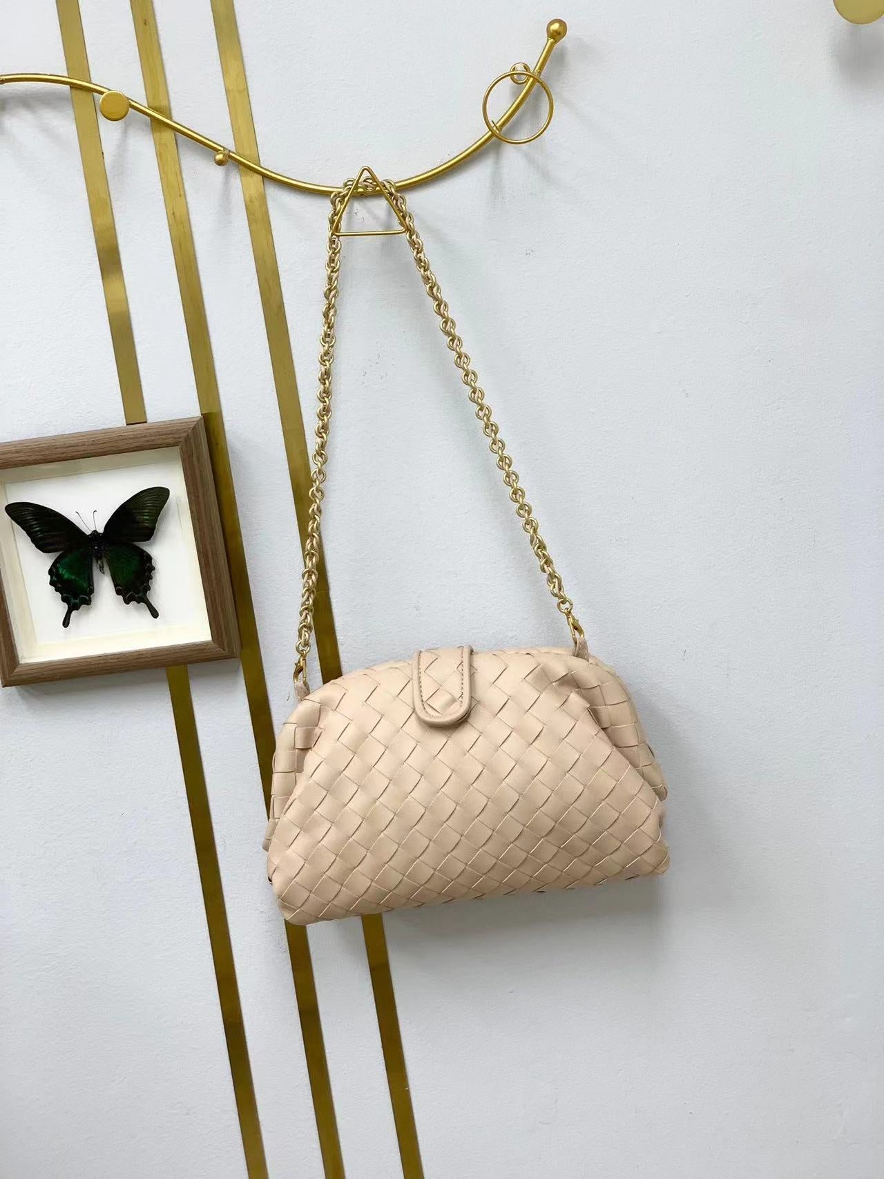 新款链条编织云朵包牛皮单肩腋下手拿包夹子包真皮女包潮流时尚单