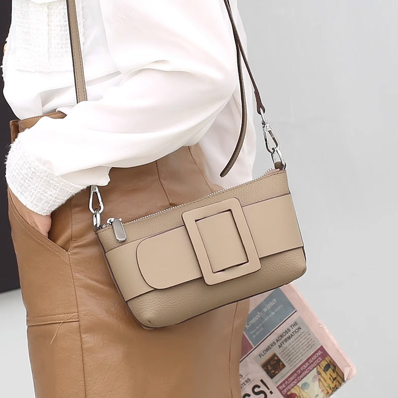 小众设计手提单肩腋下包togo头层牛皮法棍包真皮大方扣包一件代发