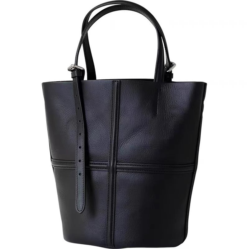 日韩慵懒水桶包女真皮单肩包时尚简约软皮上班通勤大容量斜挎包包